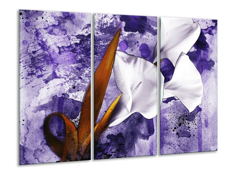 Canvas schilderij Bloem | Paars, Wit, Bruin | 120x80cm 3Luik