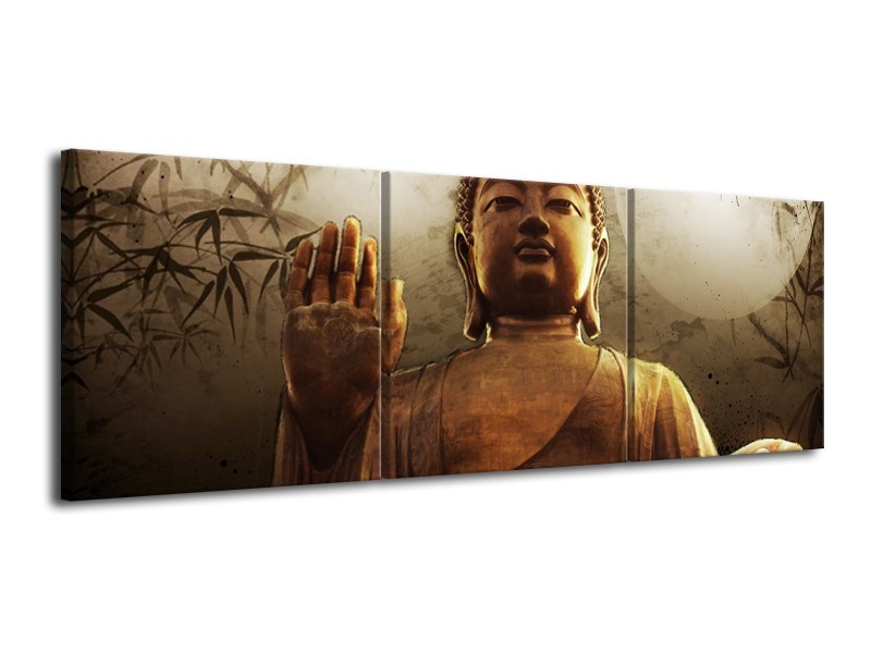 Canvas schilderij Boeddha | Bruin, Grijs, Wit | 120x40cm 3Luik