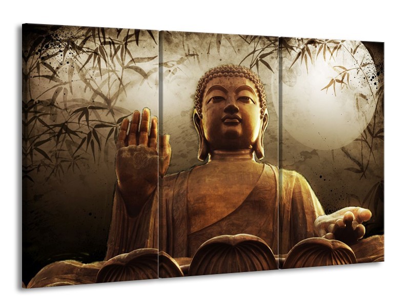 Canvas schilderij Boeddha | Bruin, Grijs, Wit | 165x100cm 3Luik