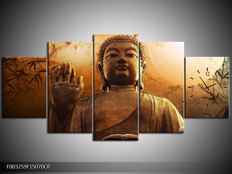 Klok schilderij Boeddha | Bruin, Grijs, Wit | 150x70cm 5Luik