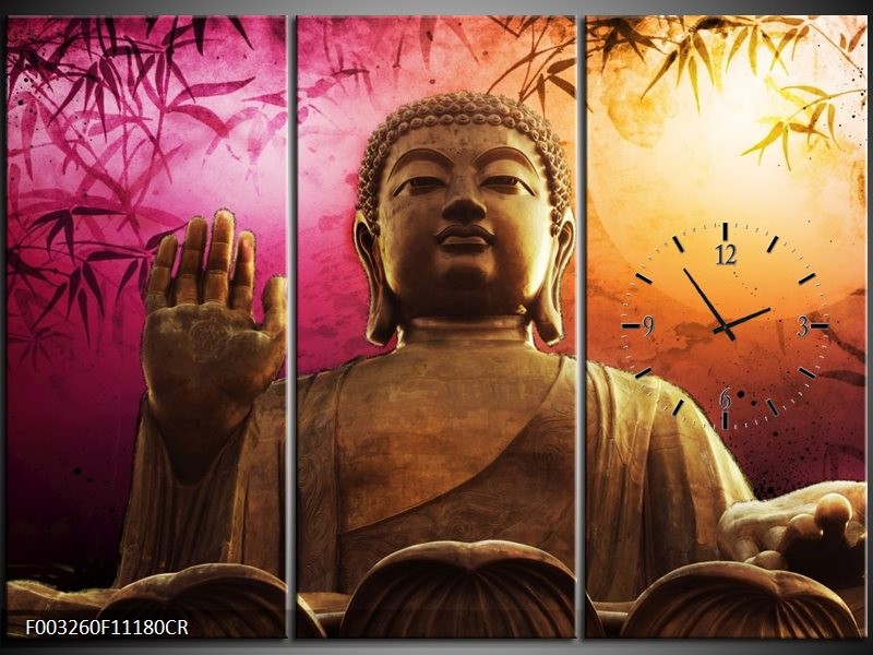 Klok schilderij Boeddha | Paars, Bruin, Wit | 111x80cm 3Luik