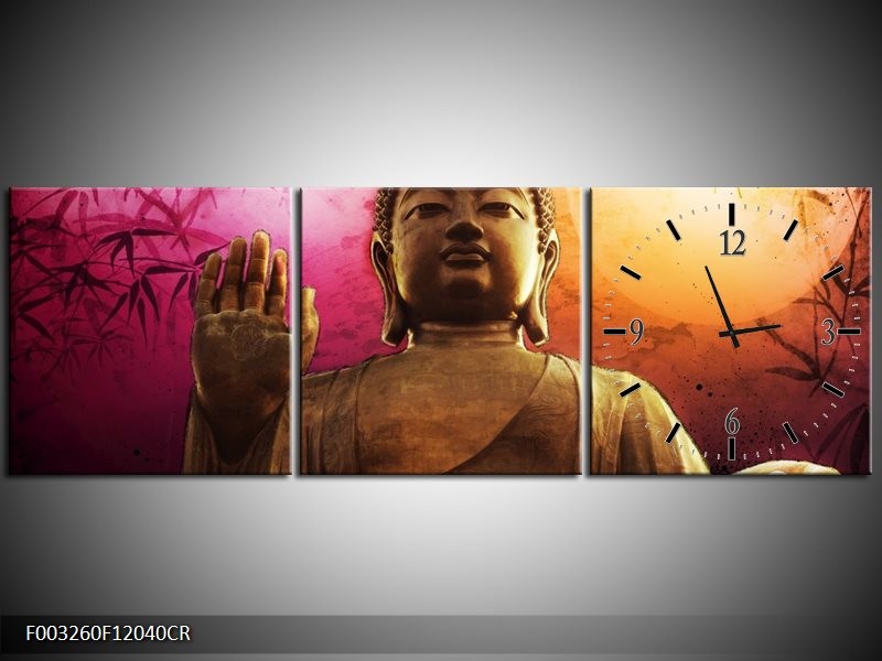 Klok schilderij Boeddha | Paars, Bruin, Wit | 120x40cm 3Luik