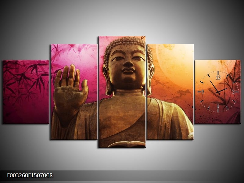 Klok schilderij Boeddha | Paars, Bruin, Wit | 150x70cm 5Luik