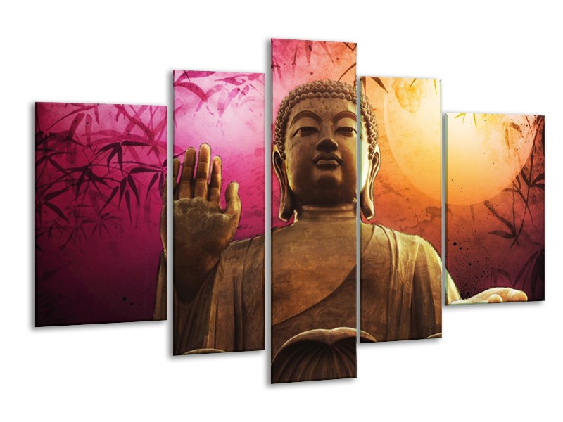Canvas schilderij Boeddha | Paars, Bruin, Wit | 170x100cm 5Luik