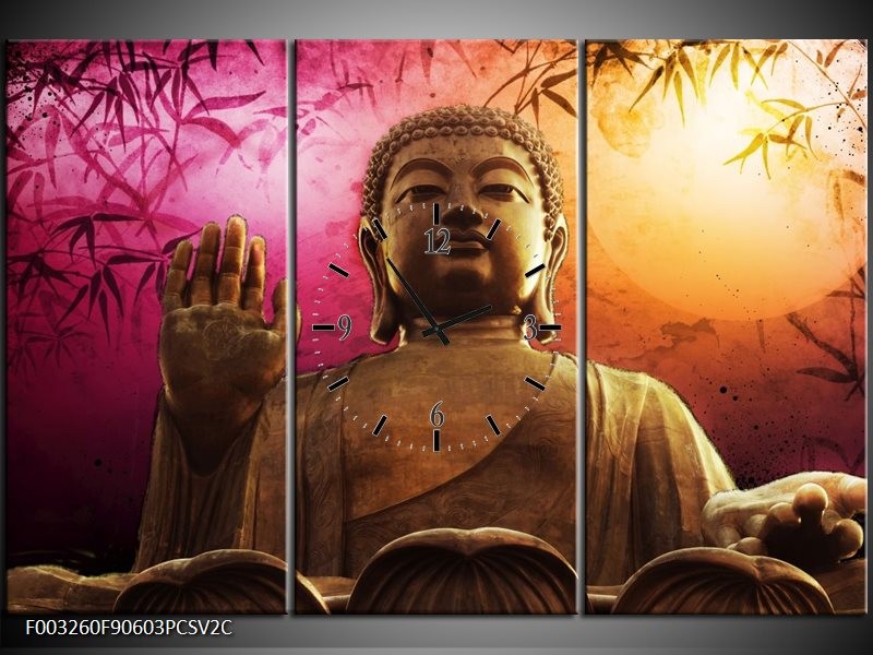 Klok schilderij Boeddha | Paars, Bruin, Wit | 90x60cm 3Luik