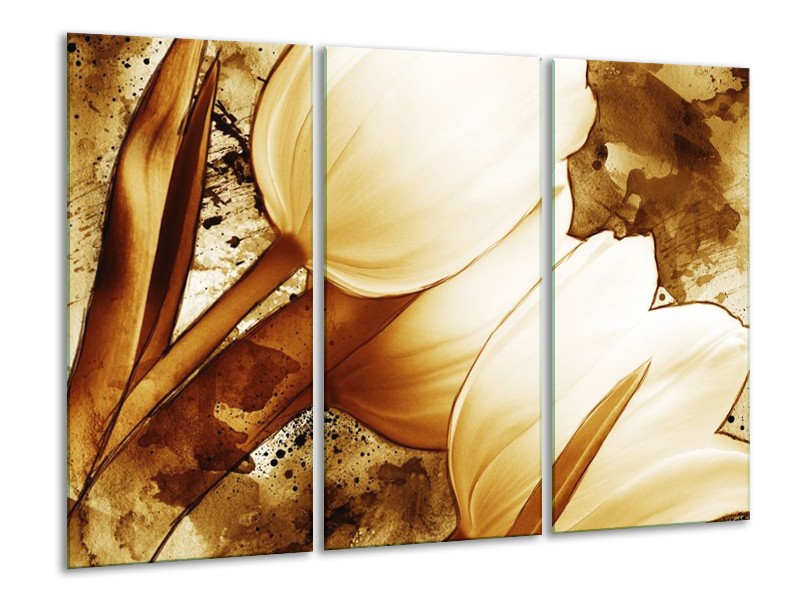 Canvas schilderij Tulpen | Bruin, Wit | 120x80cm 3Luik