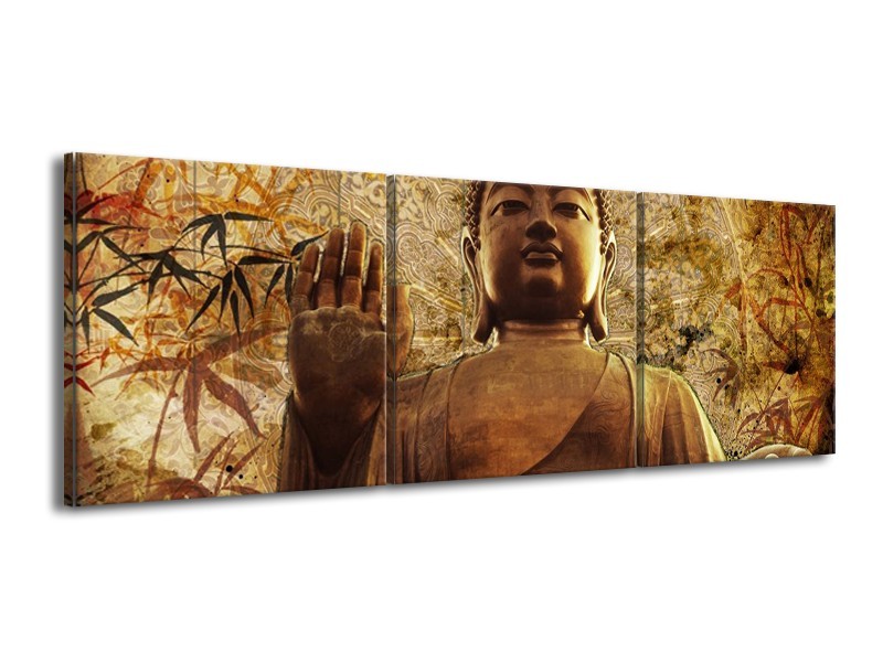 Canvas schilderij Boeddha | Bruin, Grijs | 150x50cm 3Luik
