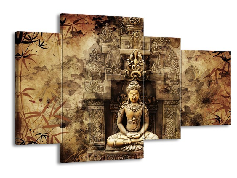 Canvas schilderij Boeddha | Grijs, Bruin | 120x75cm 4Luik
