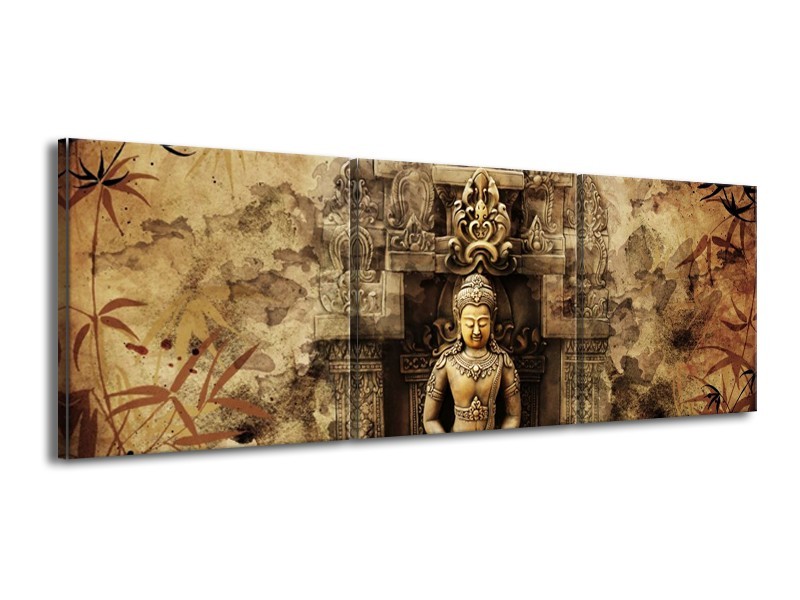 Canvas schilderij Boeddha | Grijs, Bruin | 150x50cm 3Luik