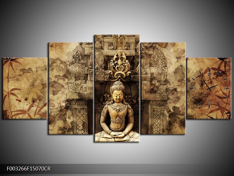 Klok schilderij Boeddha | Grijs, Bruin | 150x70cm 5Luik