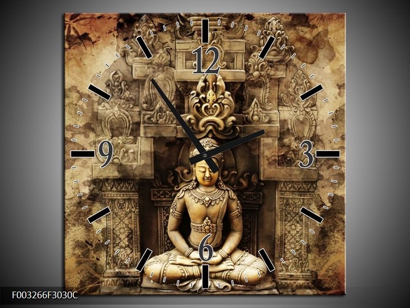 Klok schilderij Boeddha | Grijs, Bruin | 30x30cm 1Luik