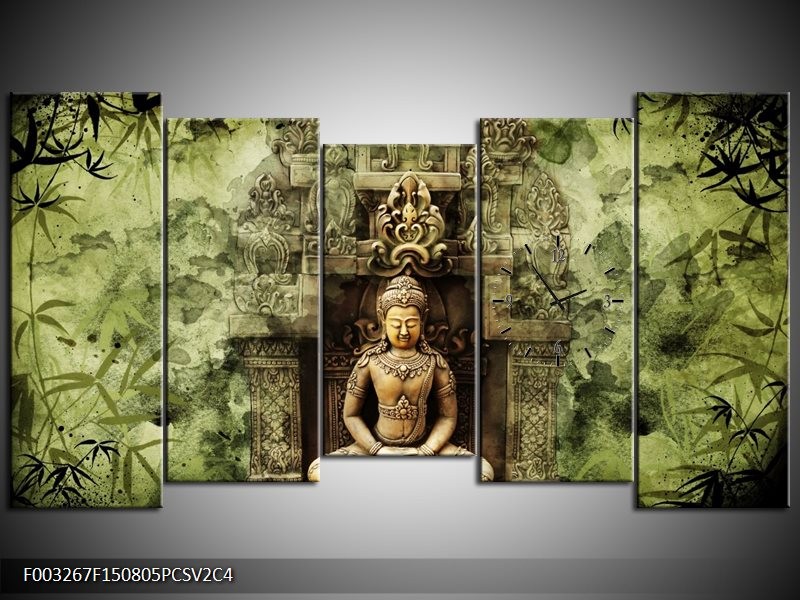 Klok schilderij Boeddha | Groen, Bruin | 150x80cm 5Luik