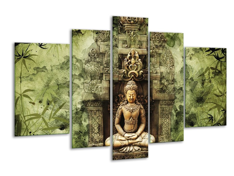 Canvas schilderij Boeddha | Groen, Bruin | 170x100cm 5Luik