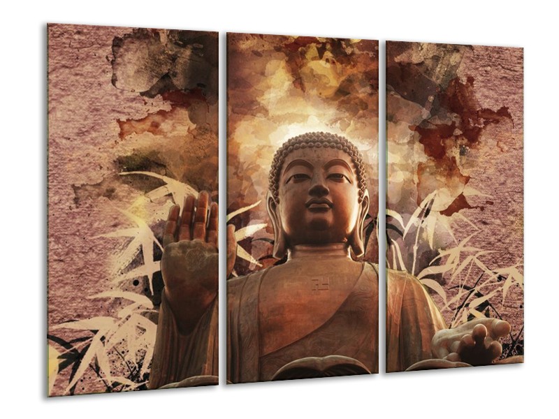 Canvas schilderij Boeddha | Bruin, Wit | 120x80cm 3Luik