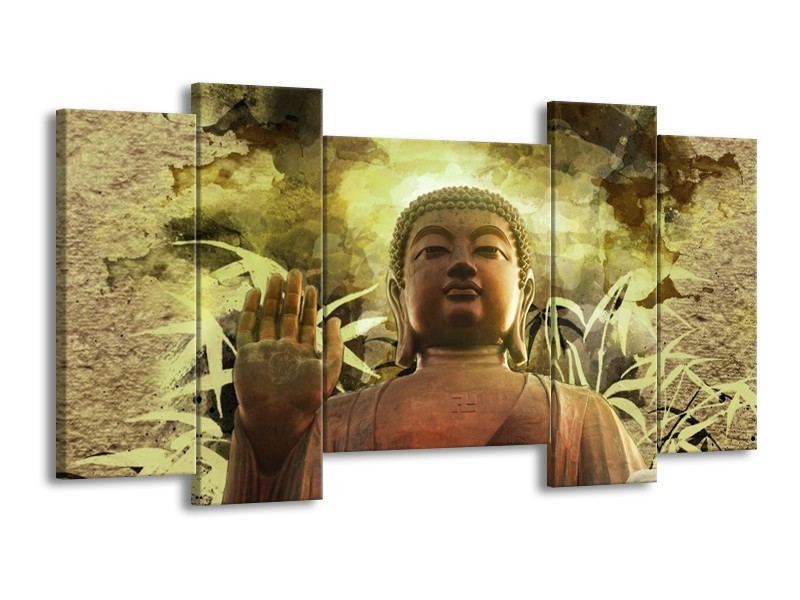 Canvas schilderij Boeddha | Groen, Bruin | 120x65 5Luik