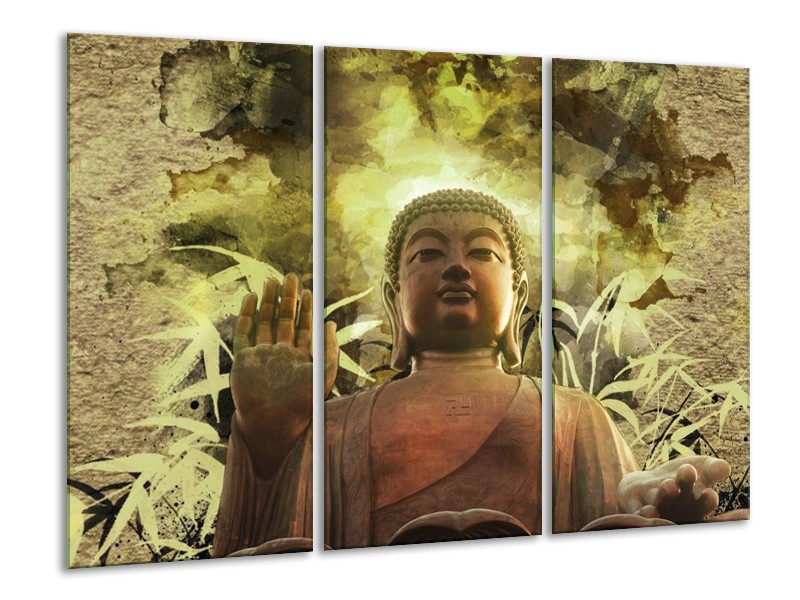 Canvas schilderij Boeddha | Groen, Bruin | 120x80cm 3Luik