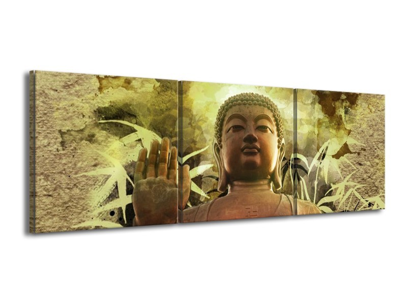 Canvas schilderij Boeddha | Groen, Bruin | 150x50cm 3Luik