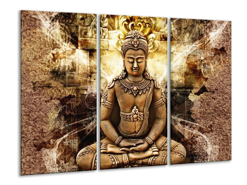 Glas schilderij Boeddha | Bruin, Wit, Geel | 120x80cm 3Luik