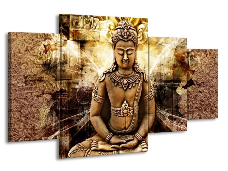 Canvas schilderij Boeddha | Bruin, Wit, Geel | 160x90cm 4Luik