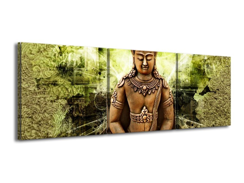 Canvas schilderij Boeddha | Groen, Bruin | 150x50cm 3Luik