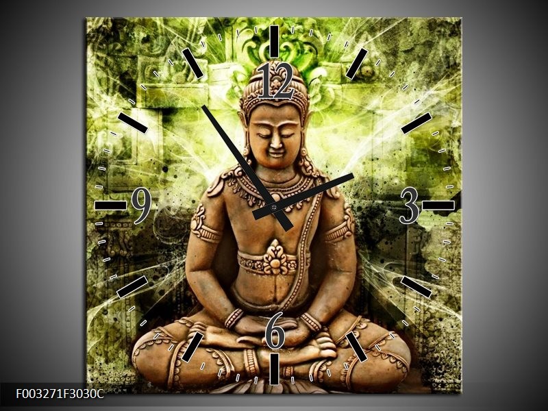 Klok schilderij Boeddha | Groen, Bruin | 30x30cm 1Luik