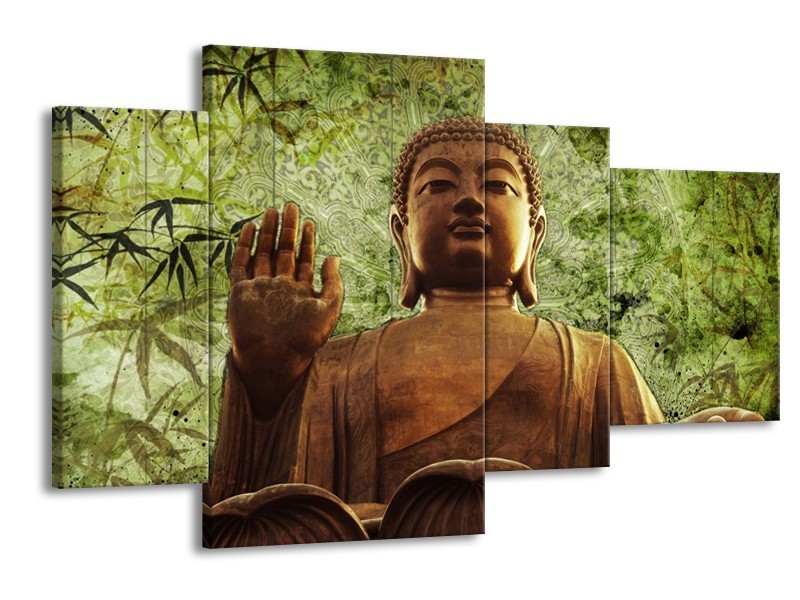 Canvas schilderij Boeddha | Groen, Bruin | 120x75cm 4Luik