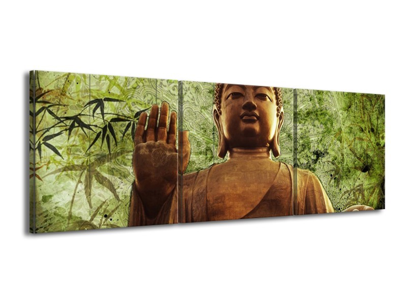 Canvas schilderij Boeddha | Groen, Bruin | 150x50cm 3Luik