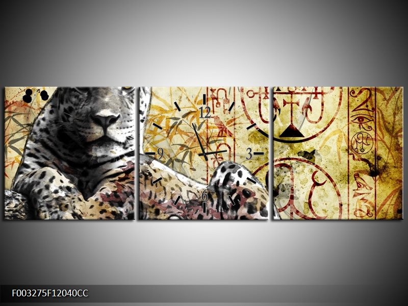 Klok schilderij Dieren | Geel, Grijs, Wit | 120x40cm 3Luik