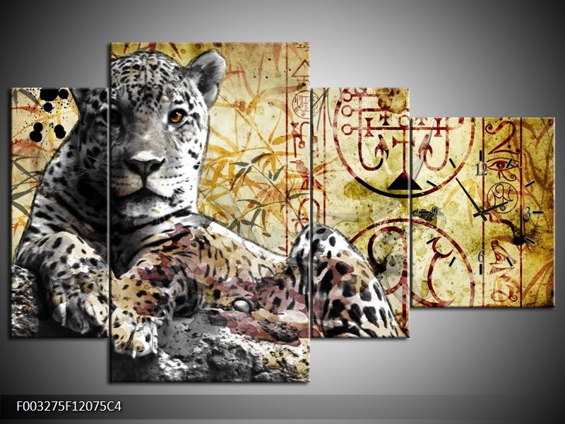 Klok schilderij Dieren | Geel, Grijs, Wit | 120x75cm 4Luik