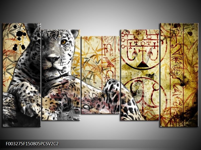 Klok schilderij Dieren | Geel, Grijs, Wit | 150x80cm 5Luik