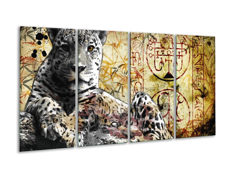 Canvas schilderij Dieren | Geel, Grijs, Wit | 160x80cm 4Luik