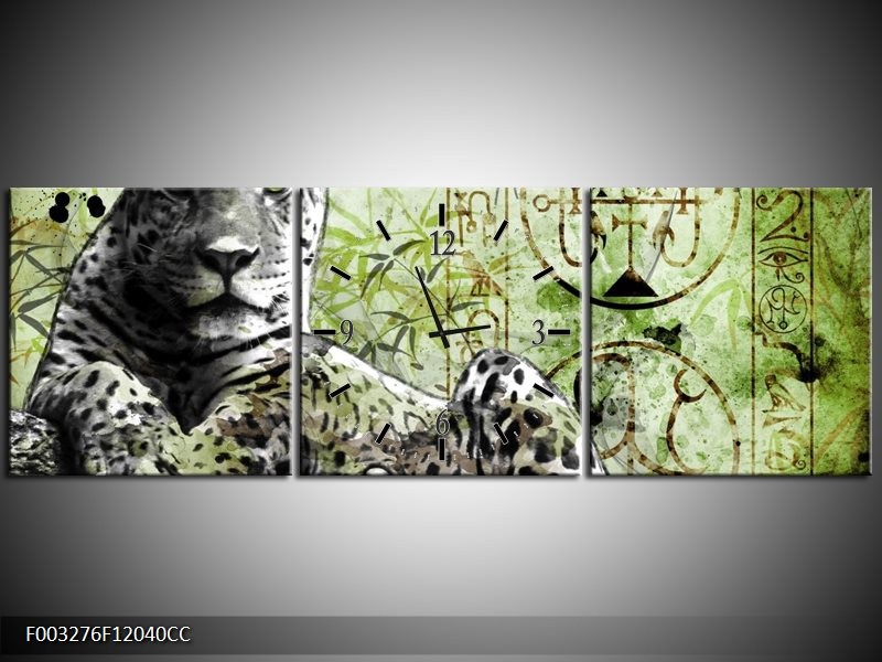 Klok schilderij Dieren | Groen, Zwart, Wit | 120x40cm 3Luik