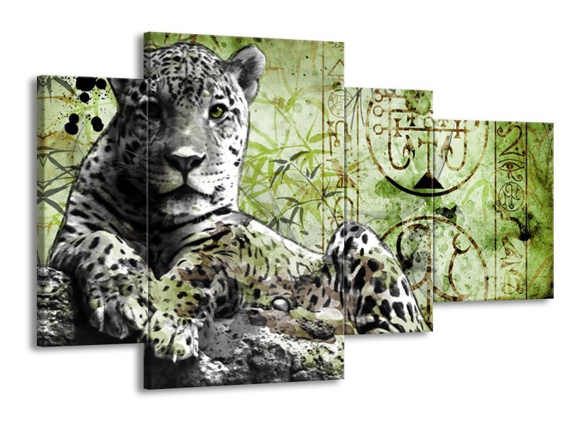 Canvas schilderij Dieren | Groen, Zwart, Wit | 120x75cm 4Luik