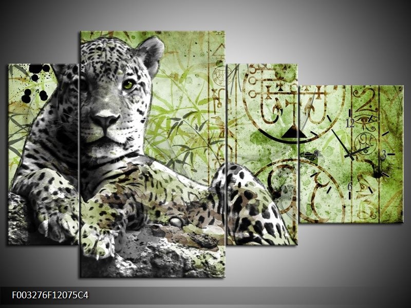 Klok schilderij Dieren | Groen, Zwart, Wit | 120x75cm 4Luik