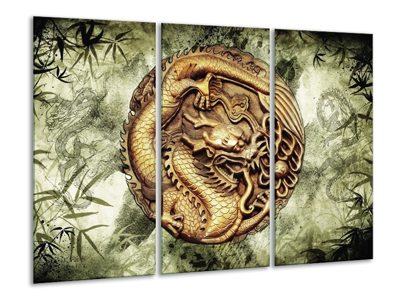 Canvas schilderij Abstract | Groen, Bruin | 120x80cm 3Luik