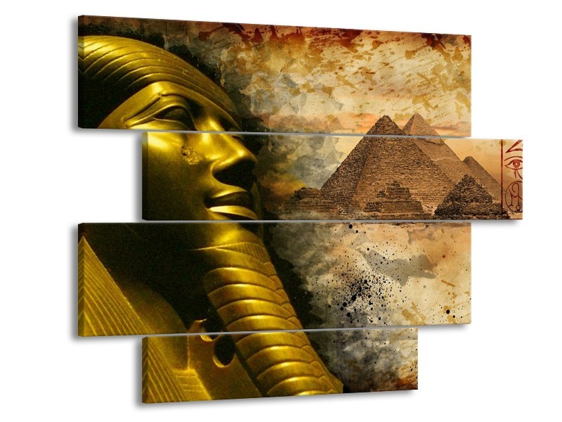 Canvas schilderij Egypte | Bruin, Goud, Grijs | 115x85cm 4Luik