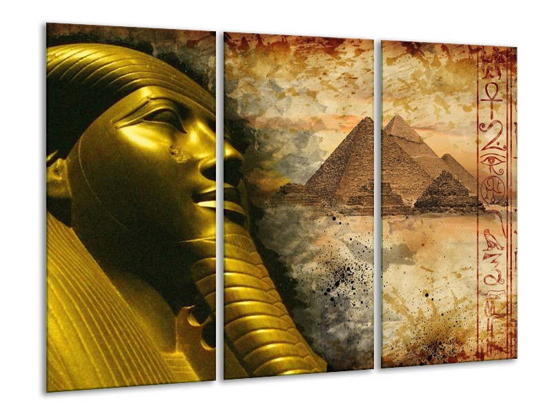 Canvas schilderij Egypte | Bruin, Goud, Grijs | 120x80cm 3Luik