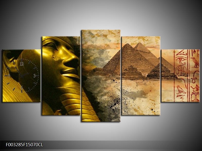 Klok schilderij Egypte | Bruin, Goud, Grijs | 150x70cm 5Luik