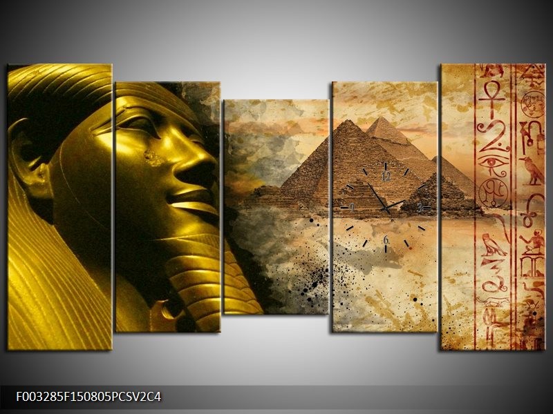 Klok schilderij Egypte | Bruin, Goud, Grijs | 150x80cm 5Luik