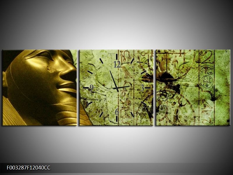 Klok schilderij Egypte | Groen, Goud, Grijs | 120x40cm 3Luik