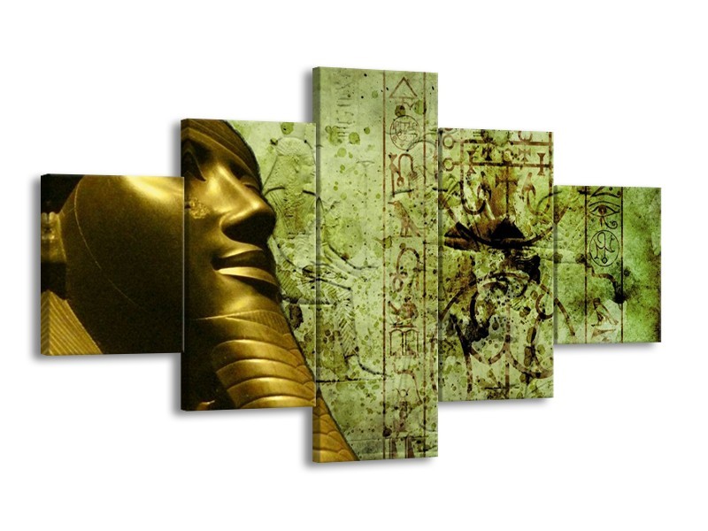 Canvas schilderij Egypte | Groen, Goud, Grijs | 125x70cm 5Luik