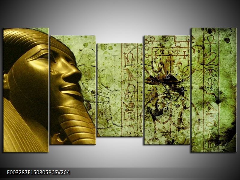 Klok schilderij Egypte | Groen, Goud, Grijs | 150x80cm 5Luik