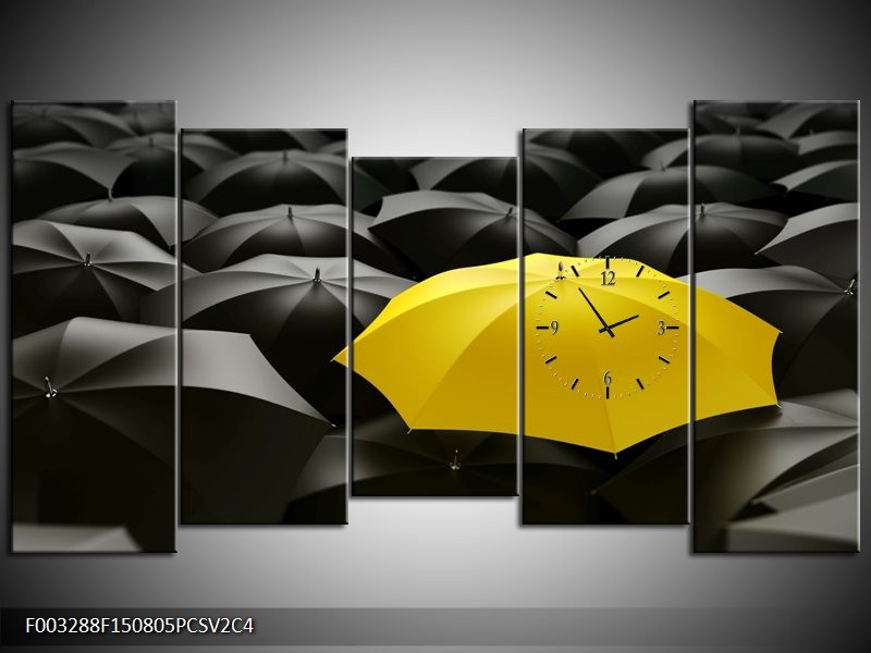 Klok schilderij Paraplu | Geel, Zwart | 150x80cm 5Luik