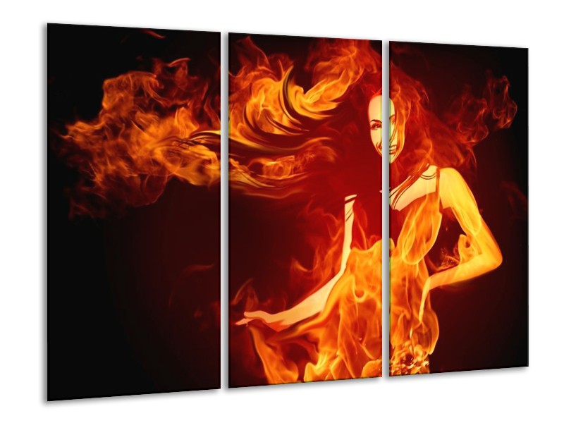 Canvas schilderij Vrouw | Rood, Zwart, Geel | 120x80cm 3Luik
