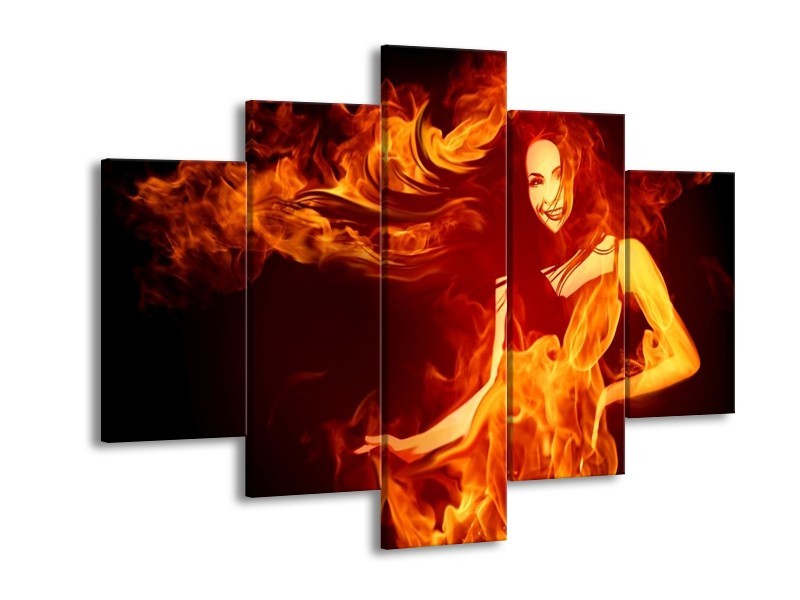 Glas schilderij Vrouw | Rood, Zwart, Geel | 150x105cm 5Luik
