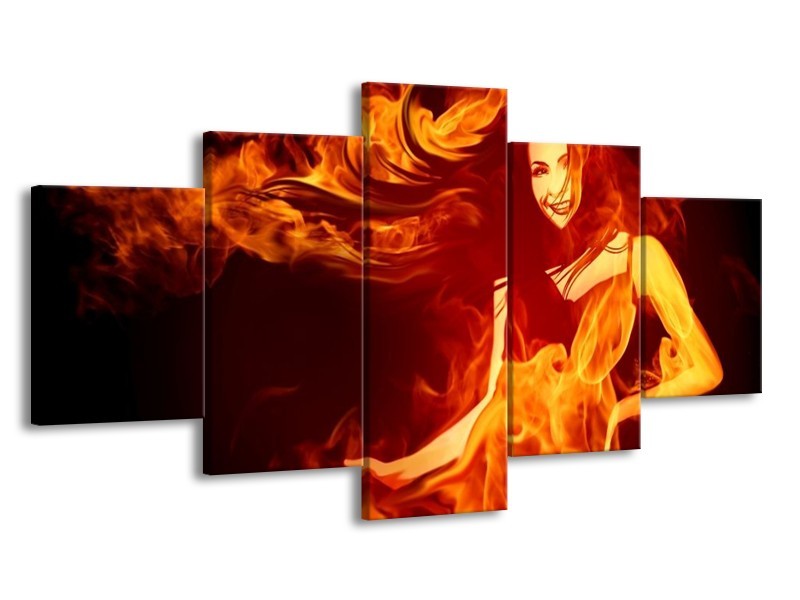 Canvas schilderij Vrouw | Rood, Zwart, Geel | 150x80cm 5Luik