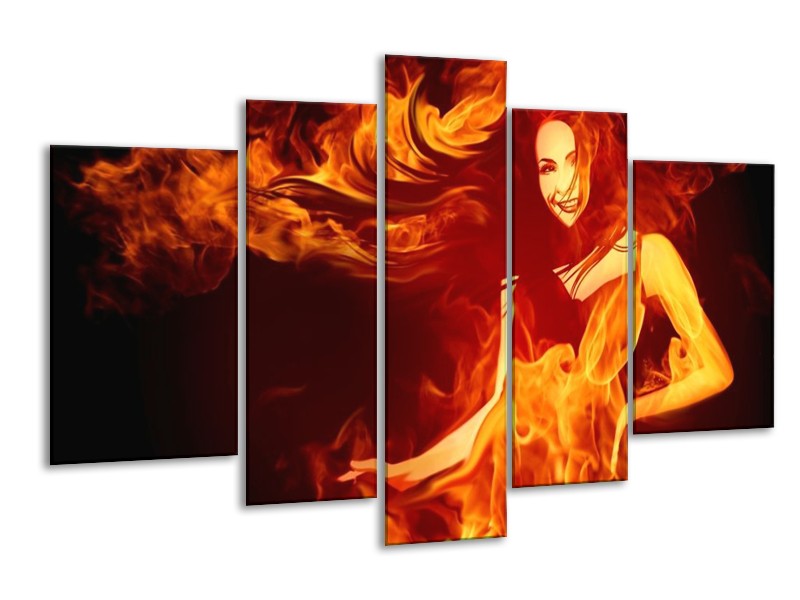 Canvas schilderij Vrouw | Rood, Zwart, Geel | 170x100cm 5Luik