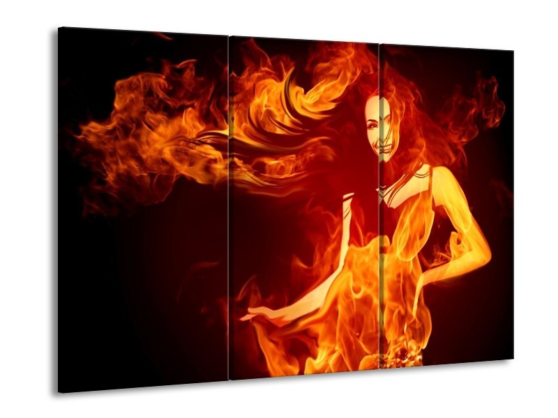 Glas schilderij Vrouw | Rood, Zwart, Geel | 90x60cm 3Luik