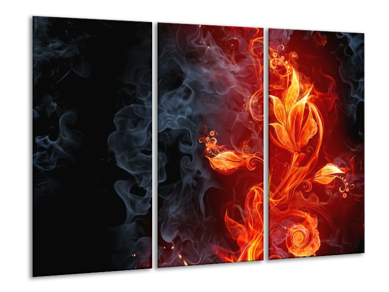 Canvas schilderij Bloem | Rood, Zwart, Geel | 120x80cm 3Luik