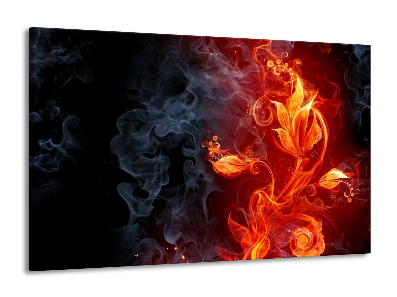 Canvas schilderij Bloem | Rood, Zwart, Geel | 140x90cm 1Luik